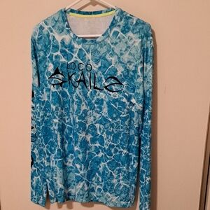 Loco Skaile Blue Graphic Long Sleeve Fishing Shirt.  Size Small.